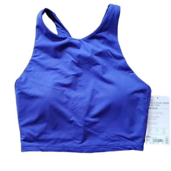 Athleta Conscious Crop Bikini Top Yacht Blue Size Large NWT Modest D-DD - Picture 4 of 9